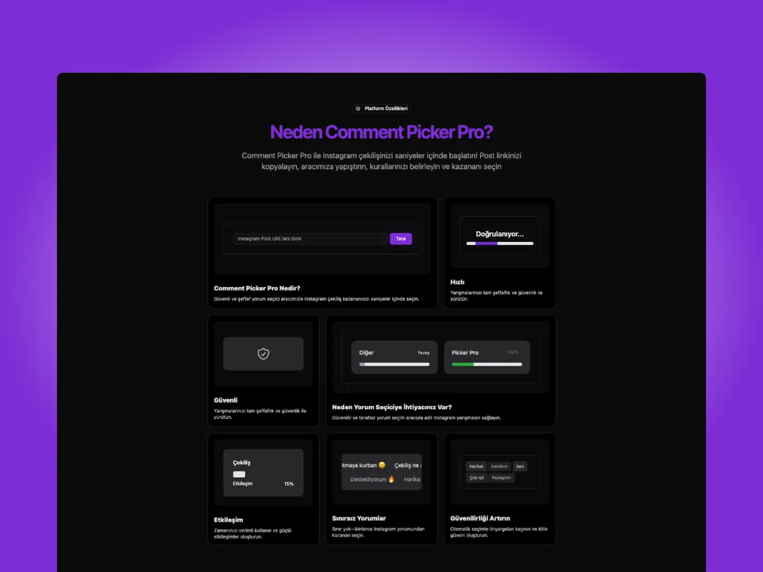 CommentPicker Pro kampanya ekranı