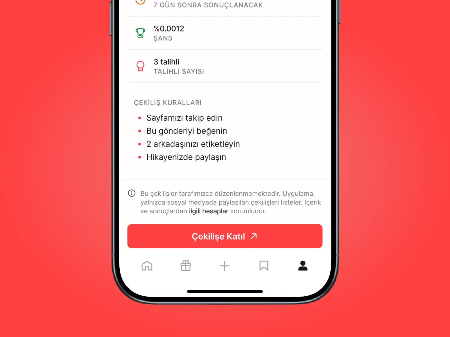Hediye Kazanı ödül ekranı